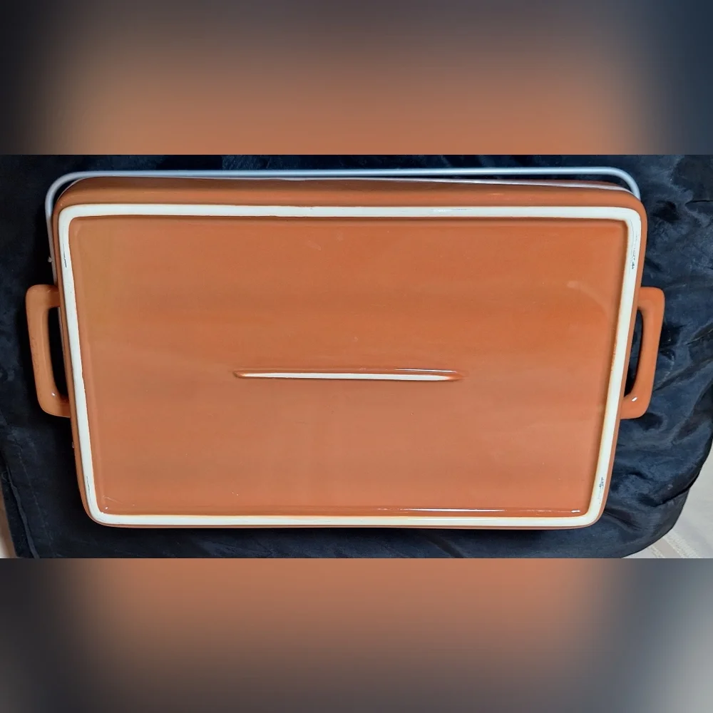 Terracotta Orange Ceramic Baking Dish with Cream Interior